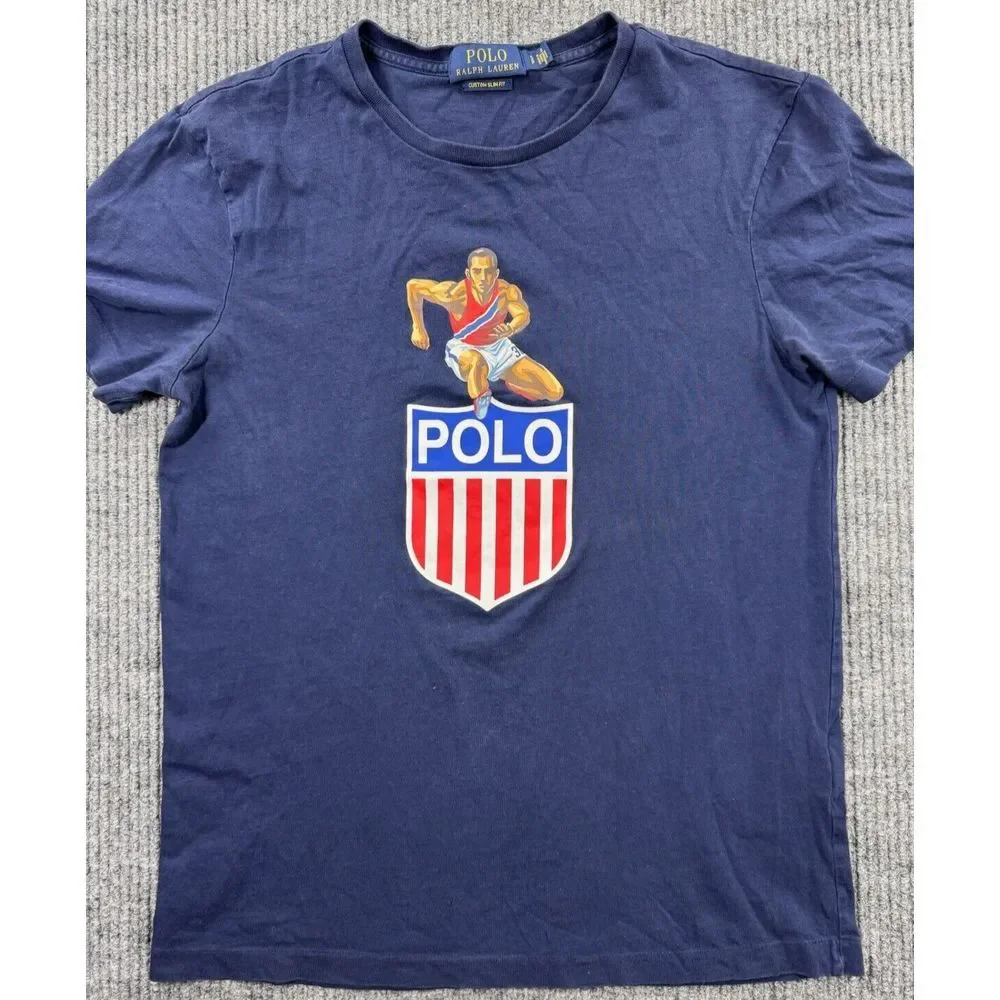Polo Ralph Lauren Shirt Mens Small Blue Tee Stadium Shield USA Track Hurdle Wing